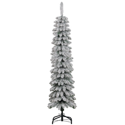 5ft Snow-Flocked Artificial Christmas Tree, Slim Pencil, 301 Branches, Metal Base, Green Pencil Christmas Trees at Gallery Canada