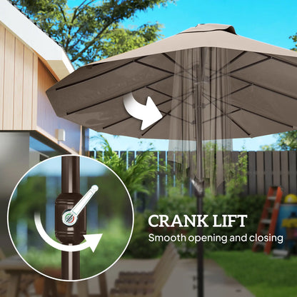 15' Outdoor Patio Umbrella, Twin Canopy, Lift Crank, Brown Sun Umbrellas at Gallery Canada