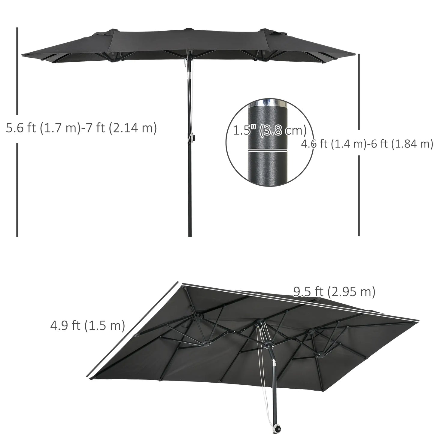 Double-Sided Patio Umbrella With Tilt, Adjustable Height, Vents, 12 Ribs, Grey Double-sided Umbrellas at Gallery Canada