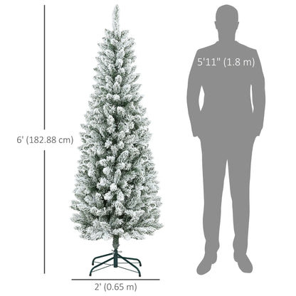 6ft Flocked Pencil Christmas Tree, 479 Branch Tips, Metal Base