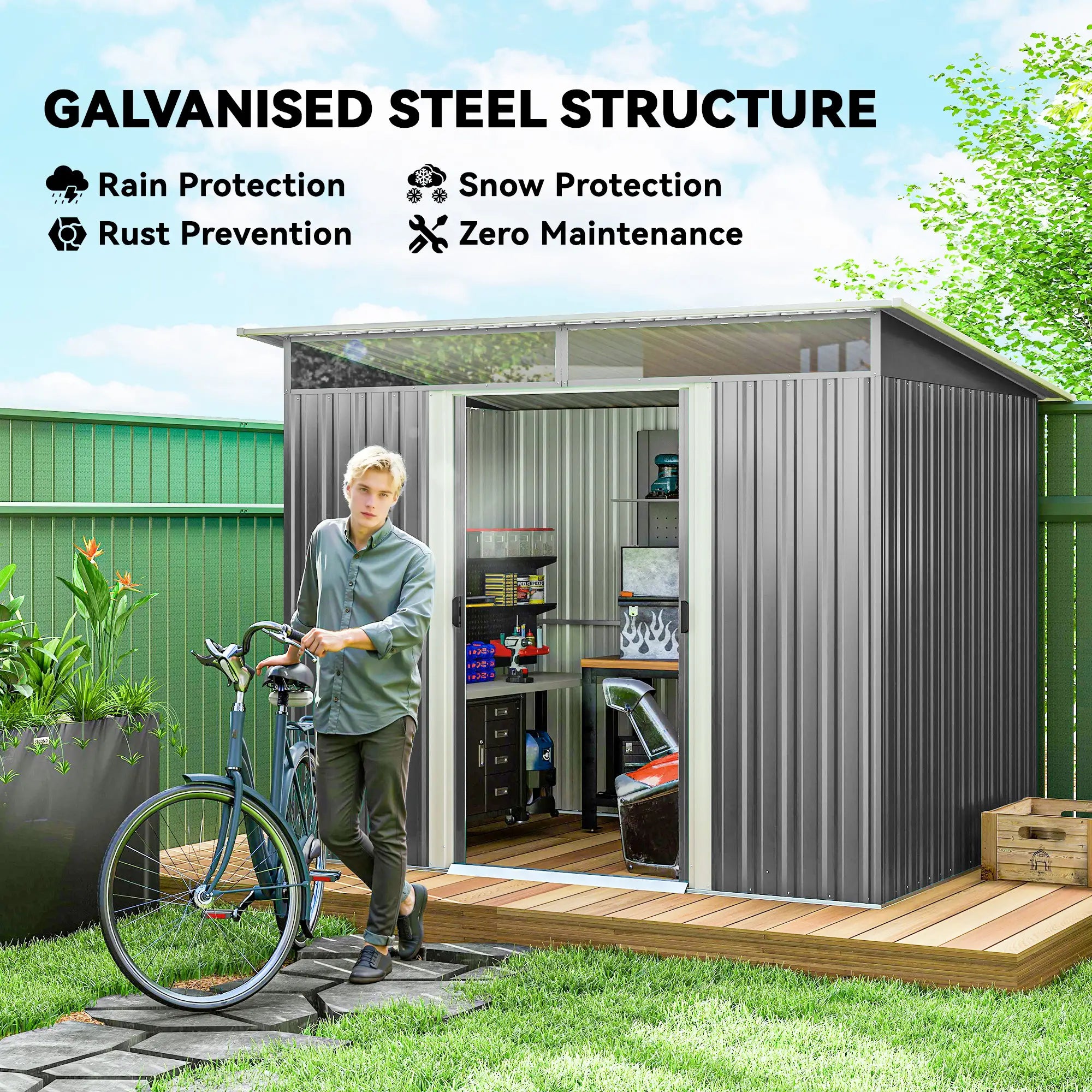 8.5' x 6' Metal Garden Shed, Utility Tool Storage, Grey Sheds at Gallery Canada