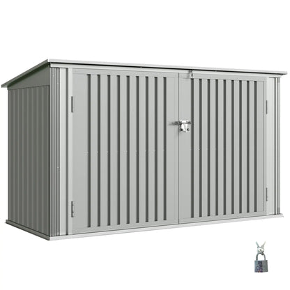 7.6 x 3.4ft Storage Shed, 3 Bin Organizer, Lockable Doors, Silver Grey