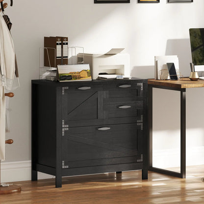 Lateral Filing Cabinet, 4 Drawers, Fits Letter/A4/Legal Files, Black Wood Grain, Black Office Cabinets & Cupboards at Gallery Canada