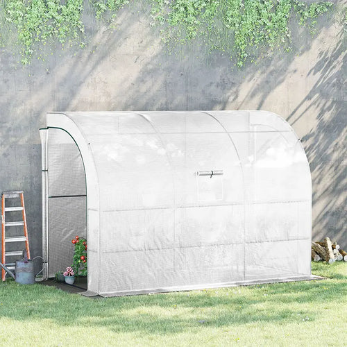 Walk-In Greenhouse, 10' x 5' x 7', PE Cover, Windows, Shelves, White