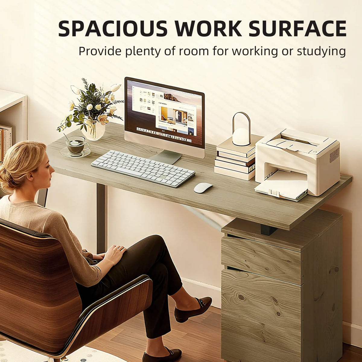 53 Inch Computer Desk, Writing Table with Cabinet, Drawer, Adjustable Shelf Office Desks & Work Stations at Gallery Canada