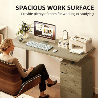 53 Inch Computer Desk, Writing Table with Cabinet, Drawer, Adjustable Shelf Office Desks & Work Stations at Gallery Canada