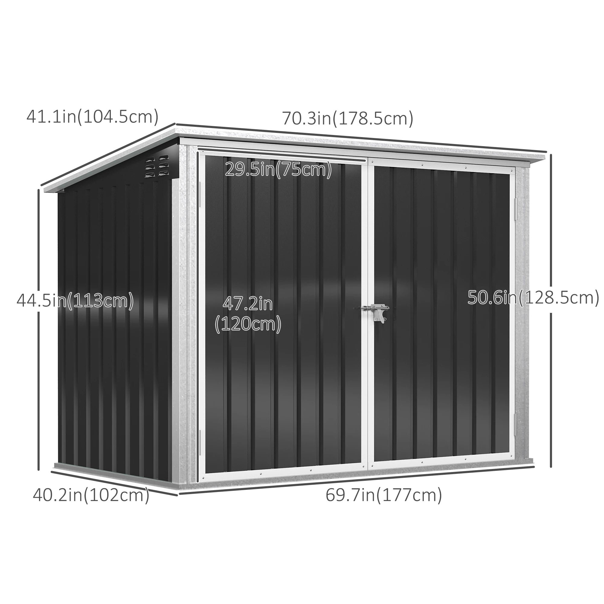 Outdoor Metal Storage Shed, Double Door with Vents, Dark Grey Sheds at Gallery Canada