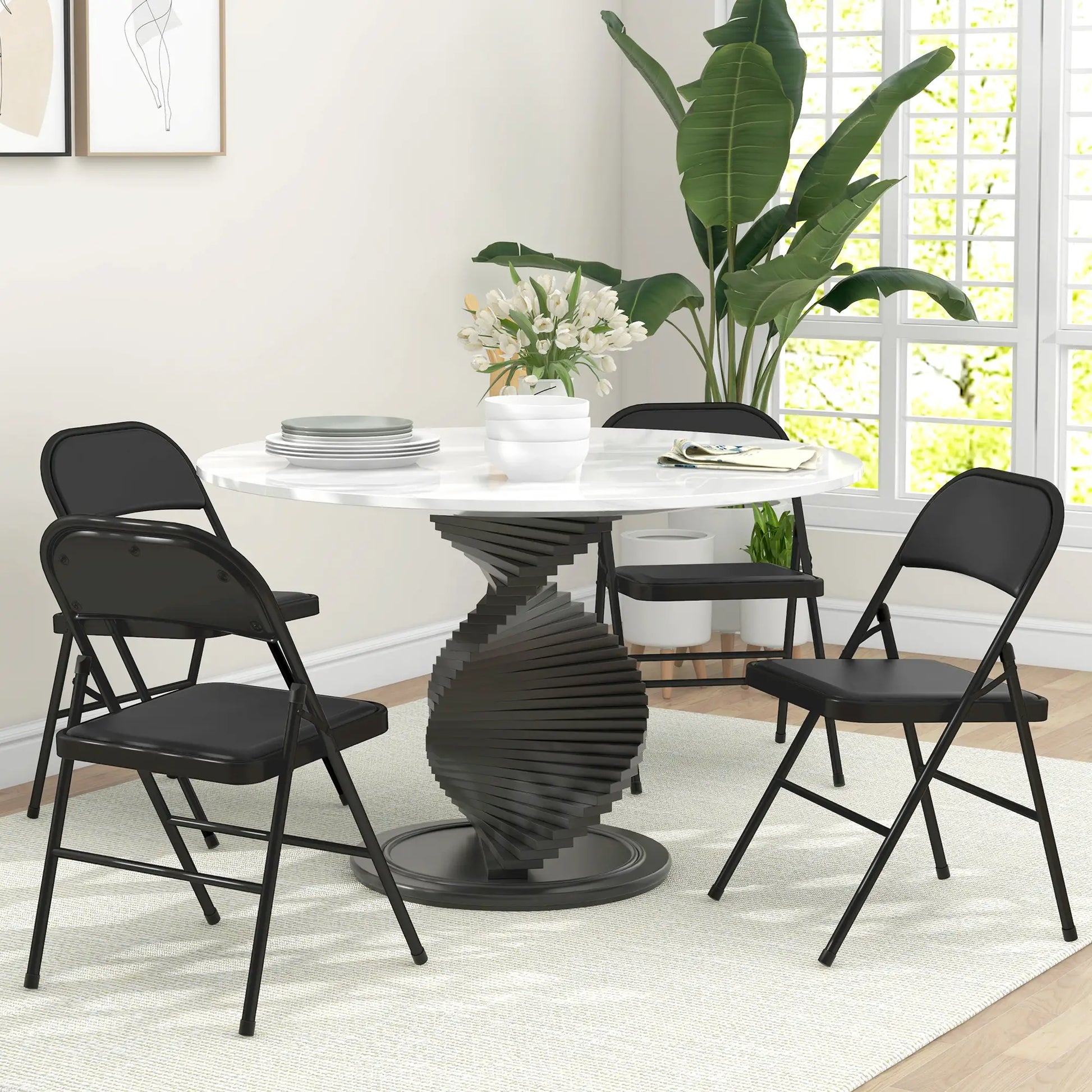 Set of 4 Metal Foldable Chairs, PU Leather Padded, Black Bar Stools at Gallery Canada