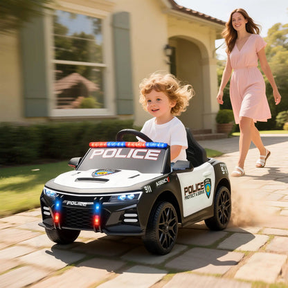 Kids Electric Police Car, Remote Control, Sirens, Lights, Music, White Electric Toy Cars at Gallery Canada