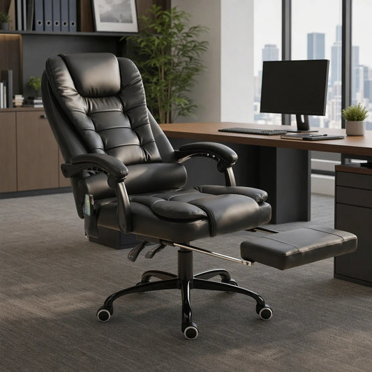 7-Point Vibrating Massage Chair, Reclining Office Chair, Footrest, Black Massage Chairs Black at Gallery Canada