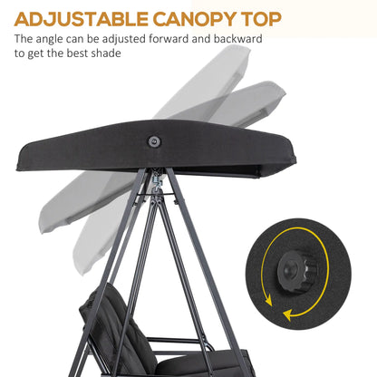 2-Seater Outdoor Porch Swing, Adjustable Canopy, Black Patio Swings with Stand at Gallery Canada