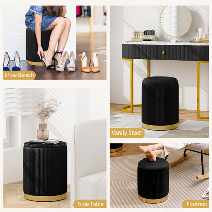 Velvet Linen Fabric Storage Ottoman Set, 2 Piece, Black Ottomans at Gallery Canada