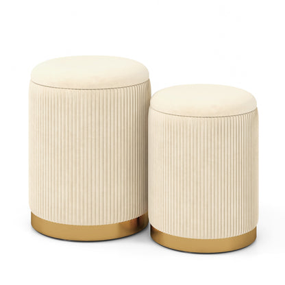 Velvet Linen Fabric Storage Ottoman Set Of 2, Golden Ottomans Golden at Gallery Canada