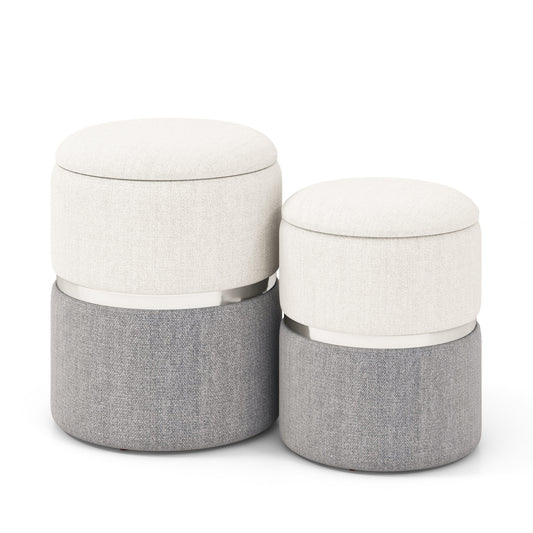Velvet Linen Fabric Storage Ottoman Set, 2 Piece, Gray Ottomans Gray at Gallery Canada