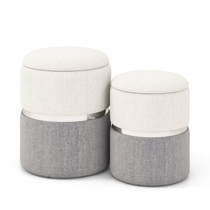 Velvet Linen Fabric Storage Ottoman Set, 2 Piece, Gray Ottomans Gray at Gallery Canada