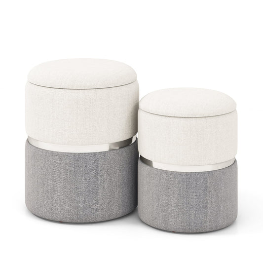 Velvet Linen Fabric Storage Ottoman Set, 2 Piece, Gray Ottomans Gray at Gallery Canada
