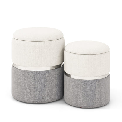 Velvet Linen Fabric Storage Ottoman Set, 2 Piece, Gray Ottomans at Gallery Canada