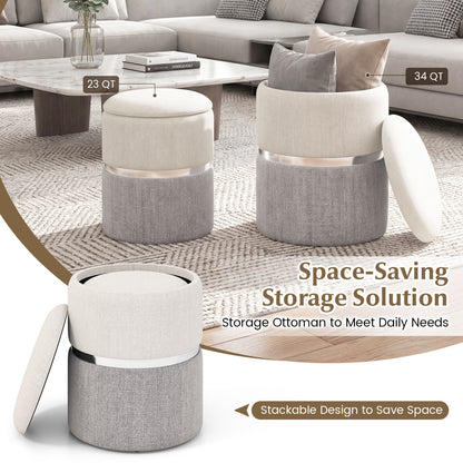 Velvet Linen Fabric Storage Ottoman Set, 2 Piece, Gray Ottomans at Gallery Canada