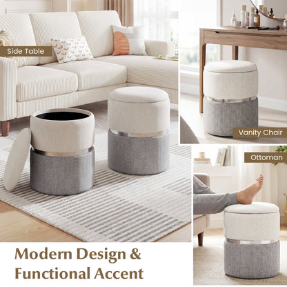Velvet Linen Fabric Storage Ottoman Set, 2 Piece, Gray Ottomans at Gallery Canada