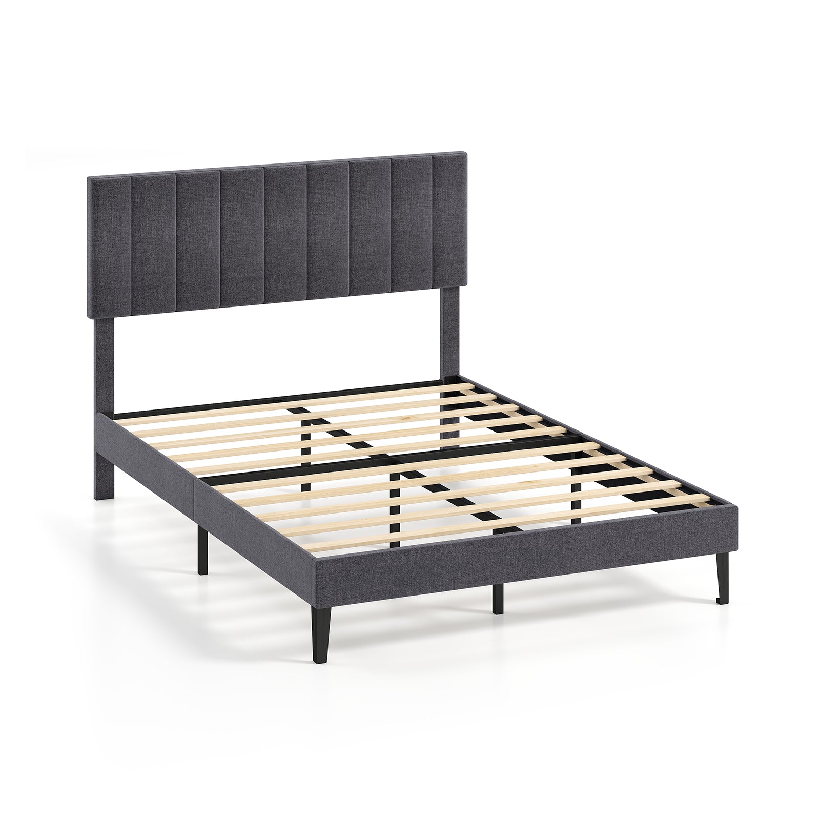 Velvet Upholstered Platform Bed with Height Adjustable Vertical Channel Headboard-Full Size Beds & Bed Frames Options at Gallery Canada