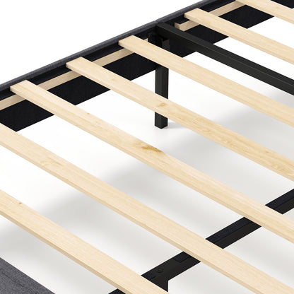 Velvet Upholstered Platform Bed with Height Adjustable Vertical Channel Headboard-Full Size Beds & Bed Frames at Gallery Canada