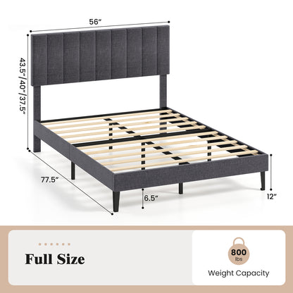 Velvet Upholstered Platform Bed with Height Adjustable Vertical Channel Headboard-Full Size Beds & Bed Frames at Gallery Canada