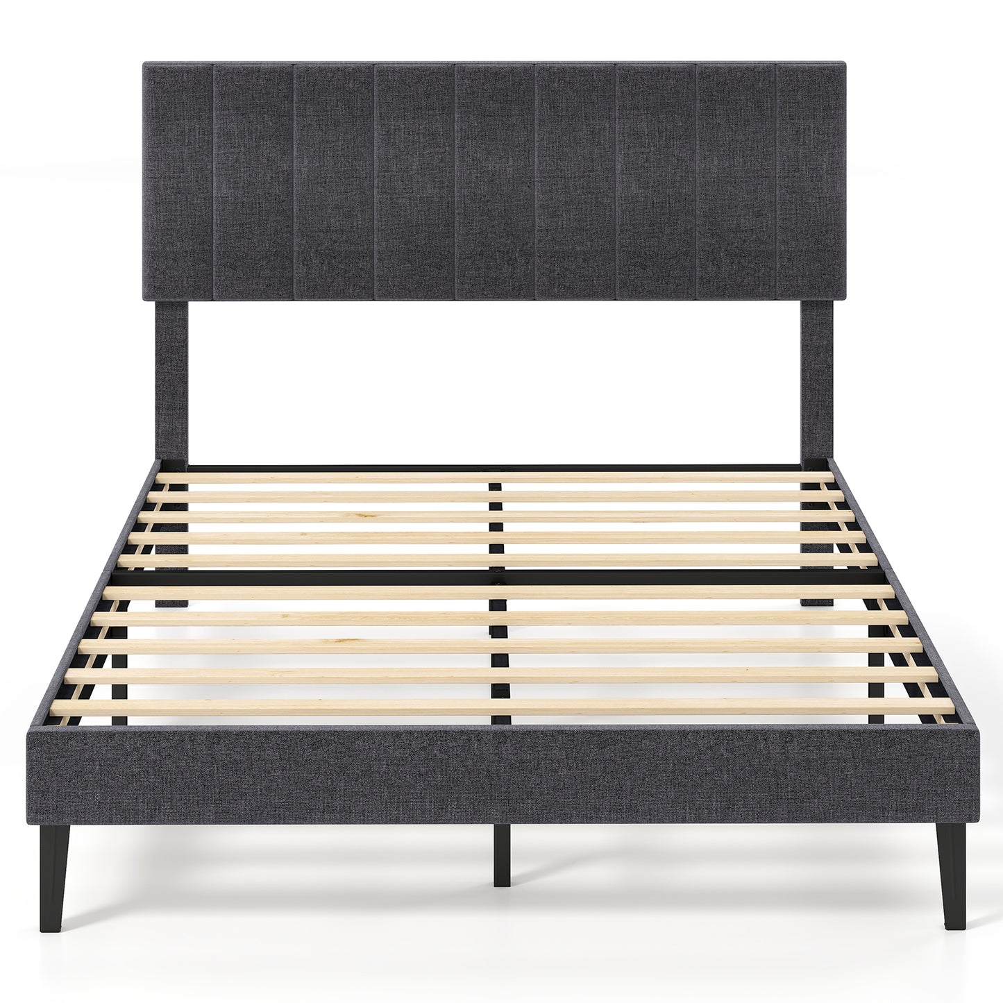 Velvet Upholstered Platform Bed with Height Adjustable Vertical Channel Headboard-Full Size Beds & Bed Frames at Gallery Canada