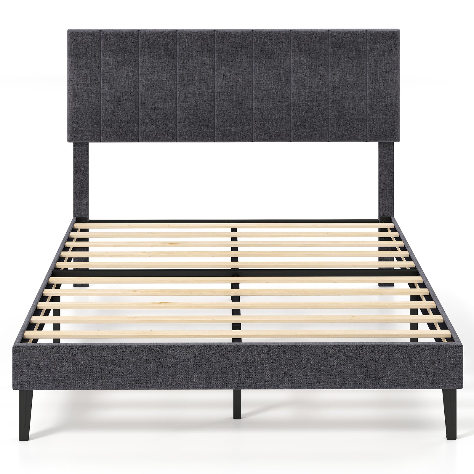 Velvet Upholstered Platform Bed with Height Adjustable Vertical Channel Headboard-Full Size Beds & Bed Frames at Gallery Canada