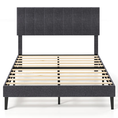 Velvet Upholstered Platform Bed with Height Adjustable Vertical Channel Headboard-Full Size Beds & Bed Frames at Gallery Canada
