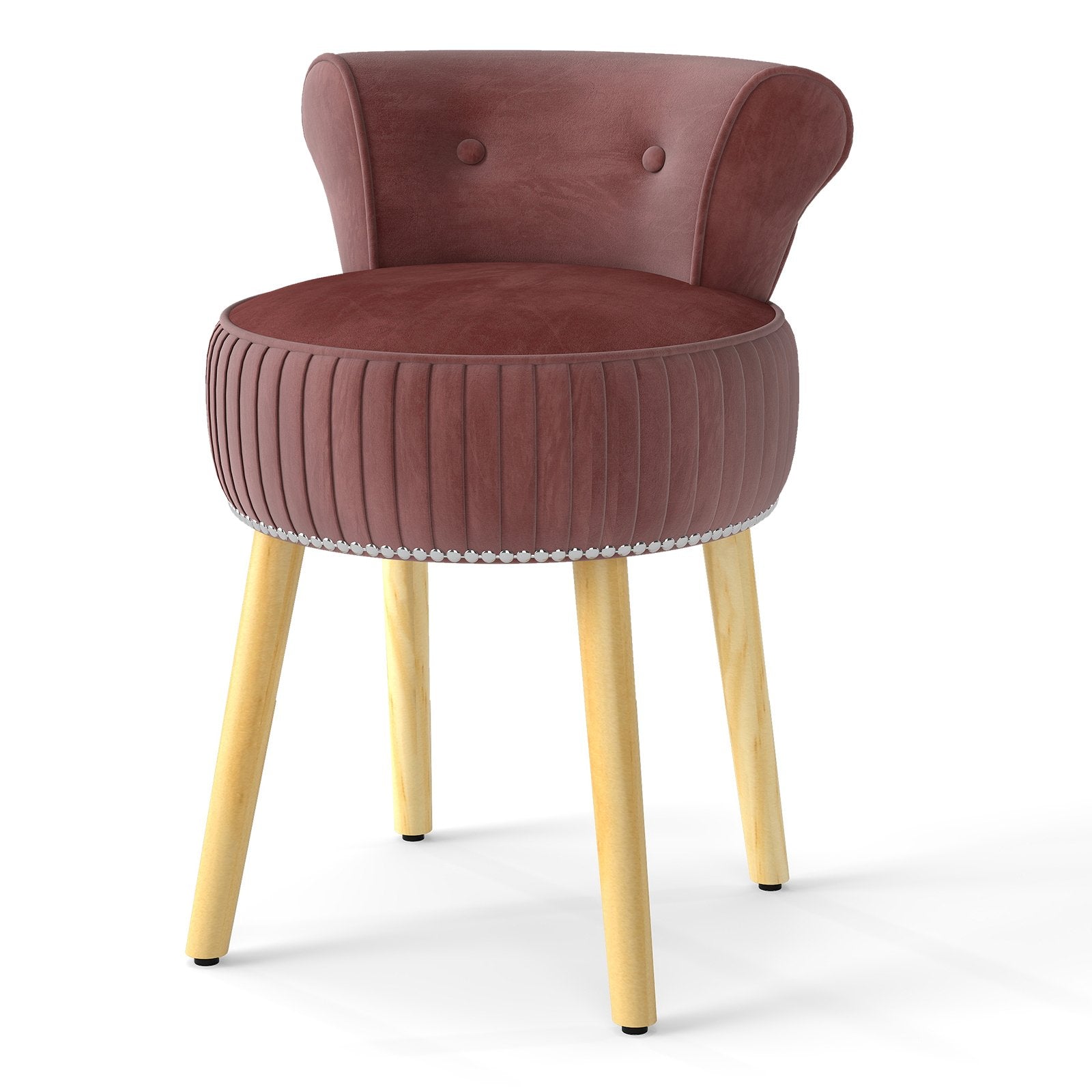 Velvet Vanity Chair with Back Upholstered Vanity Stool with Tufted Low Back and Solid Wood Legs, Pink Makeup Vanities Pink at Gallery Canada
