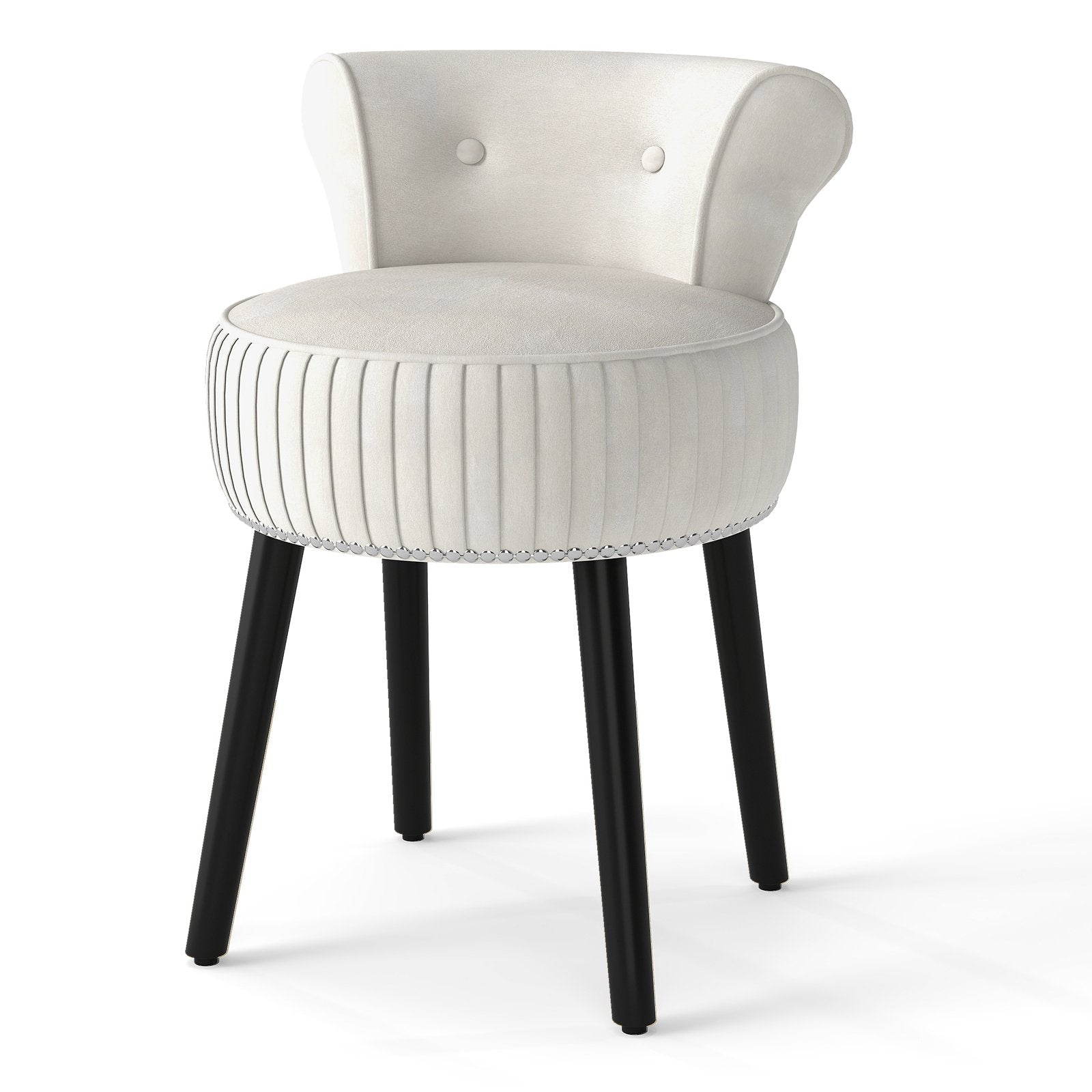 Velvet Vanity Chair with Back Upholstered Vanity Stool with Tufted Low Back and Solid Wood Legs, White Makeup Vanities White at Gallery Canada