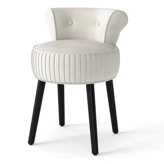 Velvet Vanity Chair with Back Upholstered Vanity Stool with Tufted Low Back and Solid Wood Legs, White Makeup Vanities White at Gallery Canada