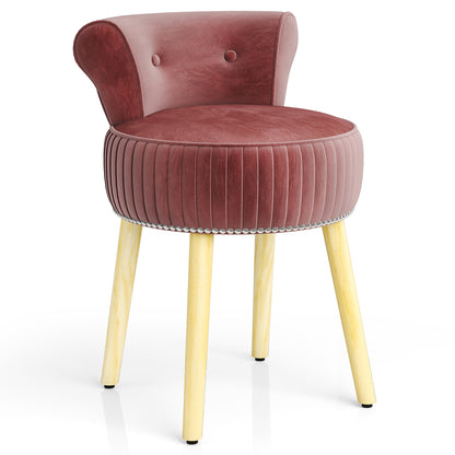 Velvet Vanity Chair, Tufted Low Back, Solid Wood Legs, Pink Makeup Vanities at Gallery Canada
