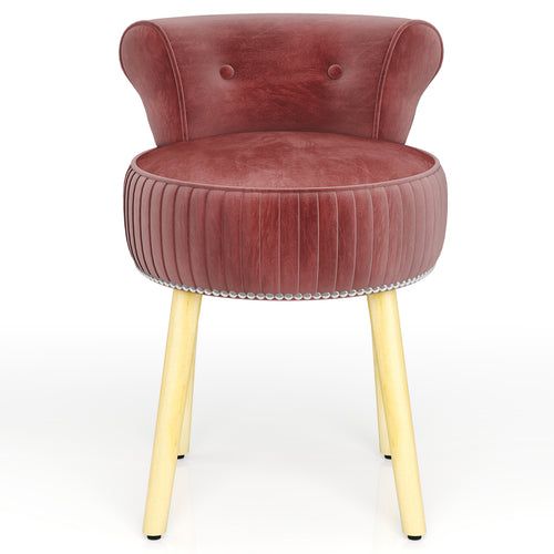 Velvet Vanity Chair, Tufted Low Back, Solid Wood Legs, Pink