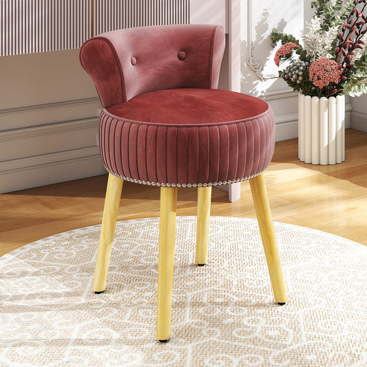 Velvet Vanity Chair, Tufted Low Back, Solid Wood Legs, Pink Makeup Vanities Pink at Gallery Canada