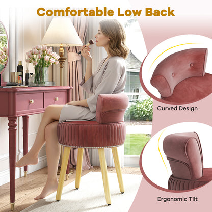 Velvet Vanity Chair, Tufted Low Back, Solid Wood Legs, Pink Makeup Vanities at Gallery Canada
