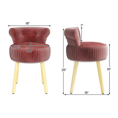 Velvet Vanity Chair, Tufted Low Back, Solid Wood Legs, Pink Makeup Vanities at Gallery Canada