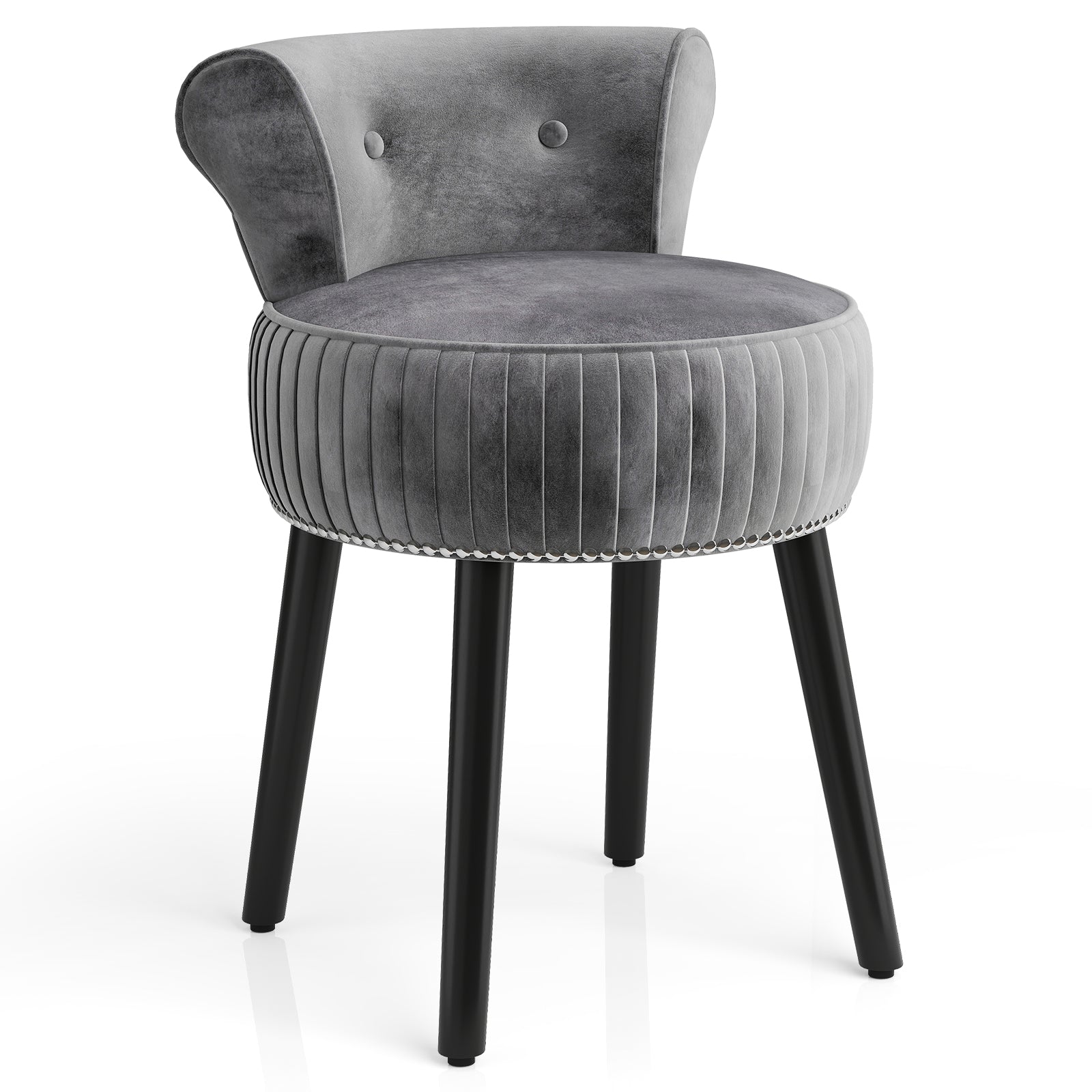 Velvet Vanity Chair, Upholstered Stool, Tufted Low Back, Solid Wood Legs, Gray Makeup Vanities at Gallery Canada