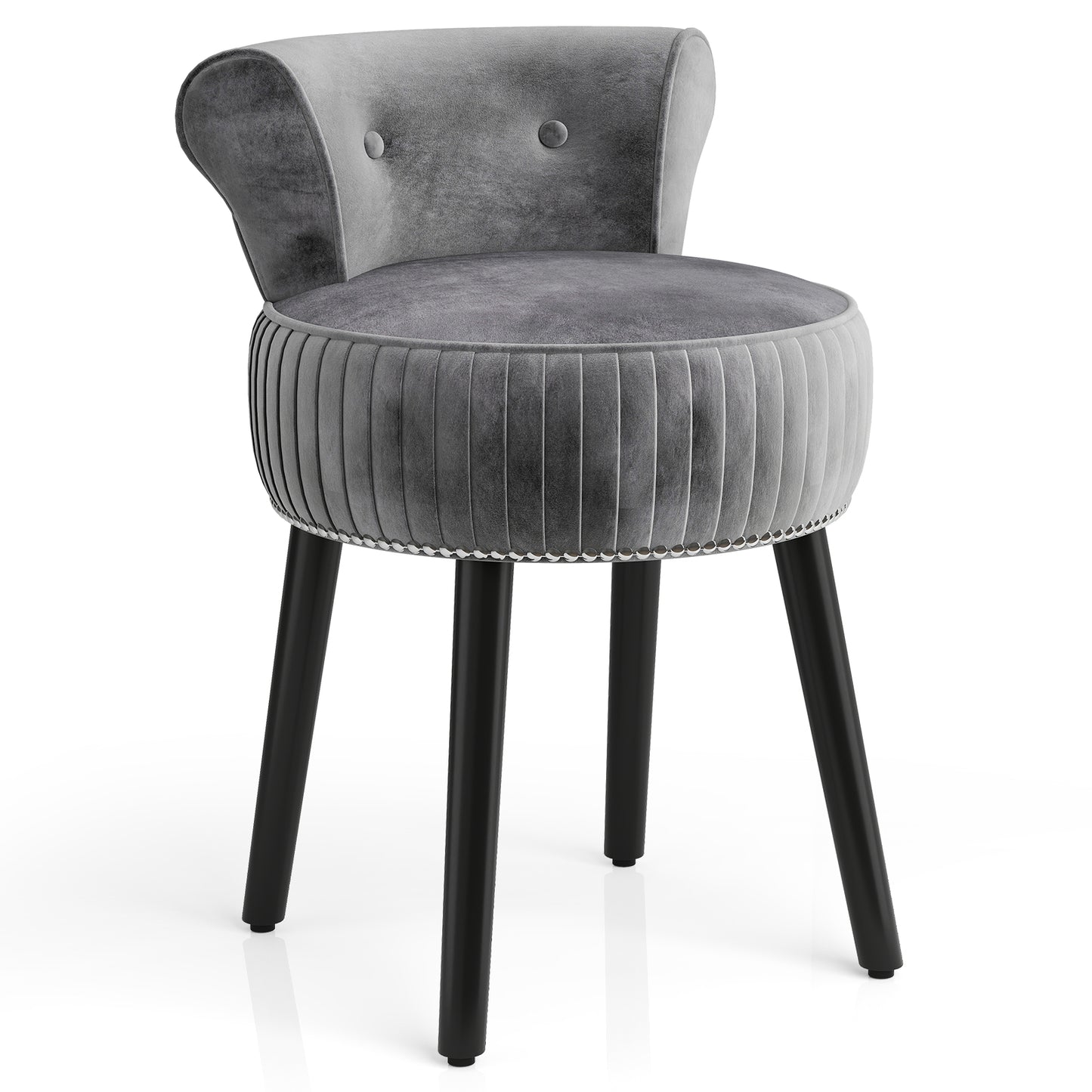 Velvet Vanity Chair, Upholstered Stool, Tufted Low Back, Solid Wood Legs, Gray Makeup Vanities at Gallery Canada