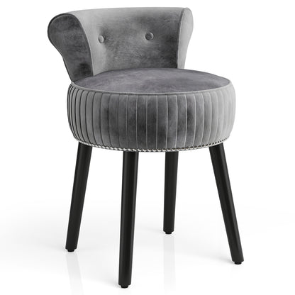 Velvet Vanity Chair, Upholstered Stool, Tufted Low Back, Solid Wood Legs, Gray Makeup Vanities at Gallery Canada