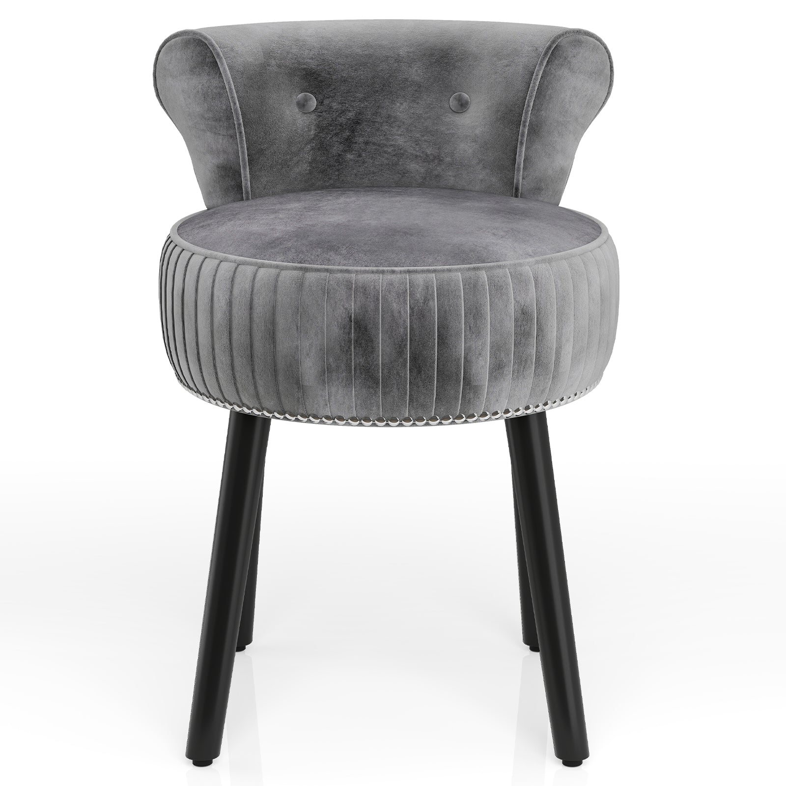 Velvet Vanity Chair, Upholstered Stool, Tufted Low Back, Solid Wood Legs, Gray Makeup Vanities at Gallery Canada