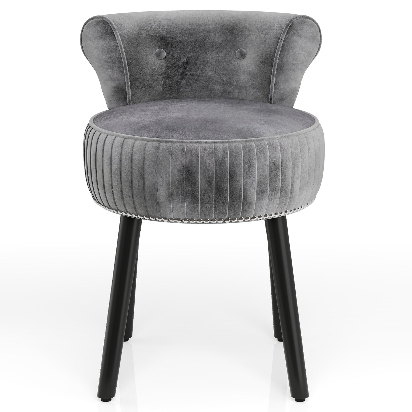 Velvet Vanity Chair, Upholstered Stool, Tufted Low Back, Solid Wood Legs, Gray Makeup Vanities Gray at Gallery Canada