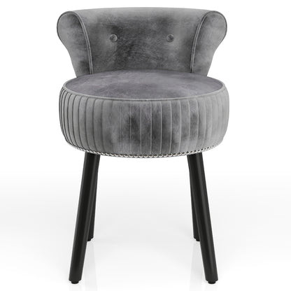 Velvet Vanity Chair, Upholstered Stool, Tufted Low Back, Solid Wood Legs, Gray Makeup Vanities Gray at Gallery Canada