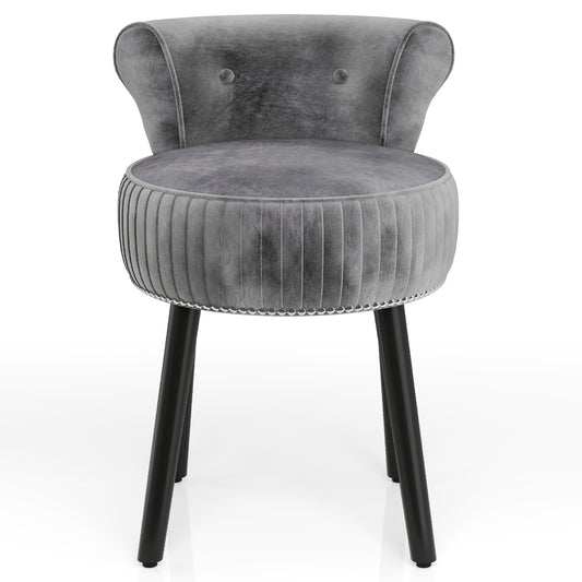 Velvet Vanity Chair, Upholstered Stool, Tufted Low Back, Solid Wood Legs, Gray Makeup Vanities Gray at Gallery Canada