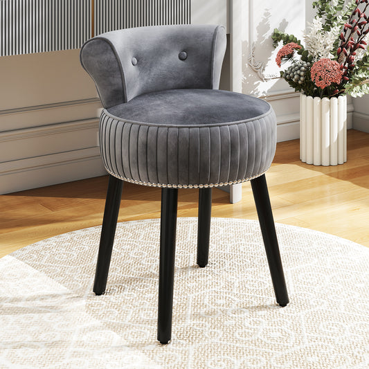 Velvet Vanity Chair, Upholstered Stool, Tufted Low Back, Solid Wood Legs, Gray Makeup Vanities Gray at Gallery Canada