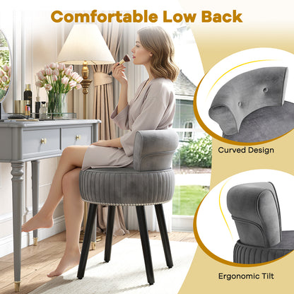 Velvet Vanity Chair, Upholstered Stool, Tufted Low Back, Solid Wood Legs, Gray Makeup Vanities at Gallery Canada