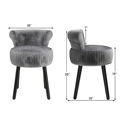 Velvet Vanity Chair, Upholstered Stool, Tufted Low Back, Solid Wood Legs, Gray Makeup Vanities at Gallery Canada