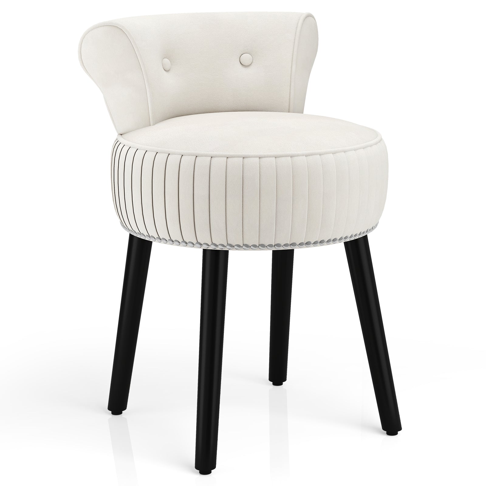 Velvet Vanity Chair, Upholstered Stool, Tufted Low Back, Solid Wood Legs, White Makeup Vanities at Gallery Canada