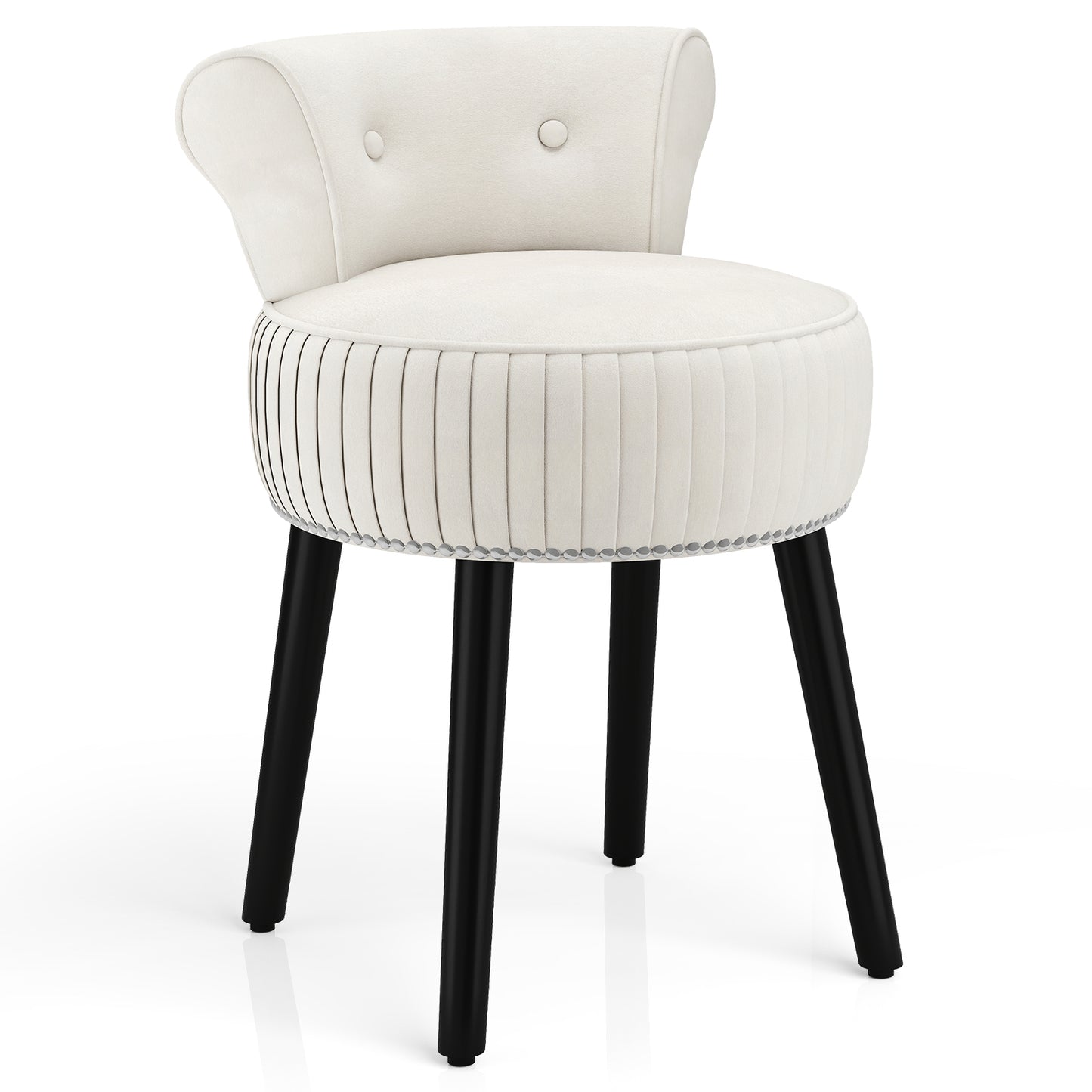 Velvet Vanity Chair, Upholstered Stool, Tufted Low Back, Solid Wood Legs, White Makeup Vanities at Gallery Canada