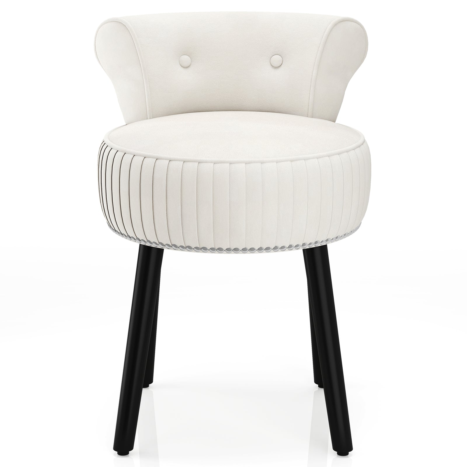 Velvet Vanity Chair, Upholstered Stool, Tufted Low Back, Solid Wood Legs, White Makeup Vanities White at Gallery Canada